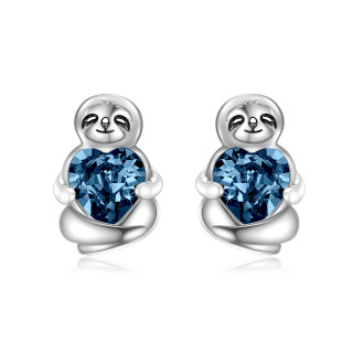 Sterling Silver Heart Shaped Crystal Sloth Stud Earrings-60