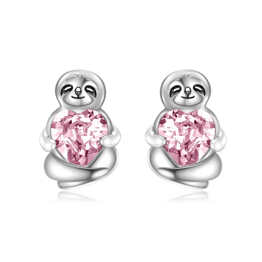 Sterling Silver Heart Shaped Crystal Sloth Stud Earrings