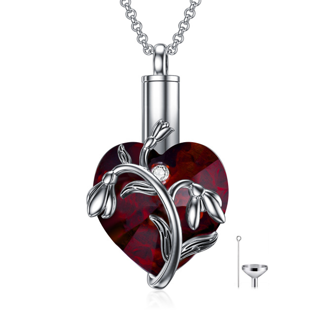 Collana d'argento a forma di cuore con bucaneve e urna a forma di cuore per le ceneri-2