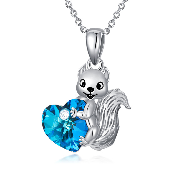 Sterling Silver Heart Shaped Crystal Squirrel Pendant Necklace