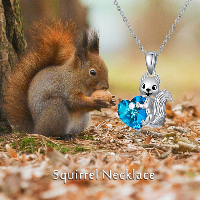 Sterling Silver Heart Shaped Crystal Squirrel Pendant Necklace-3