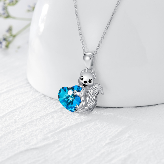 Sterling Silver Heart Shaped Crystal Squirrel Pendant Necklace-4