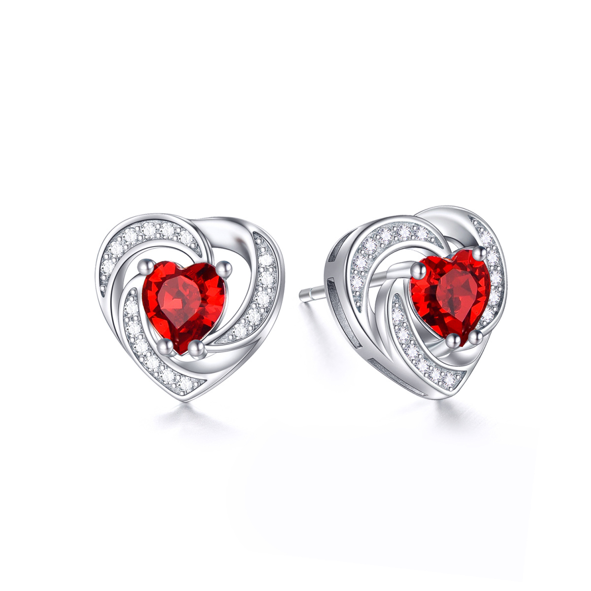 Sterling Silver Heart Shaped Crystal & Cubic Zirconia Heart Stud Earrings