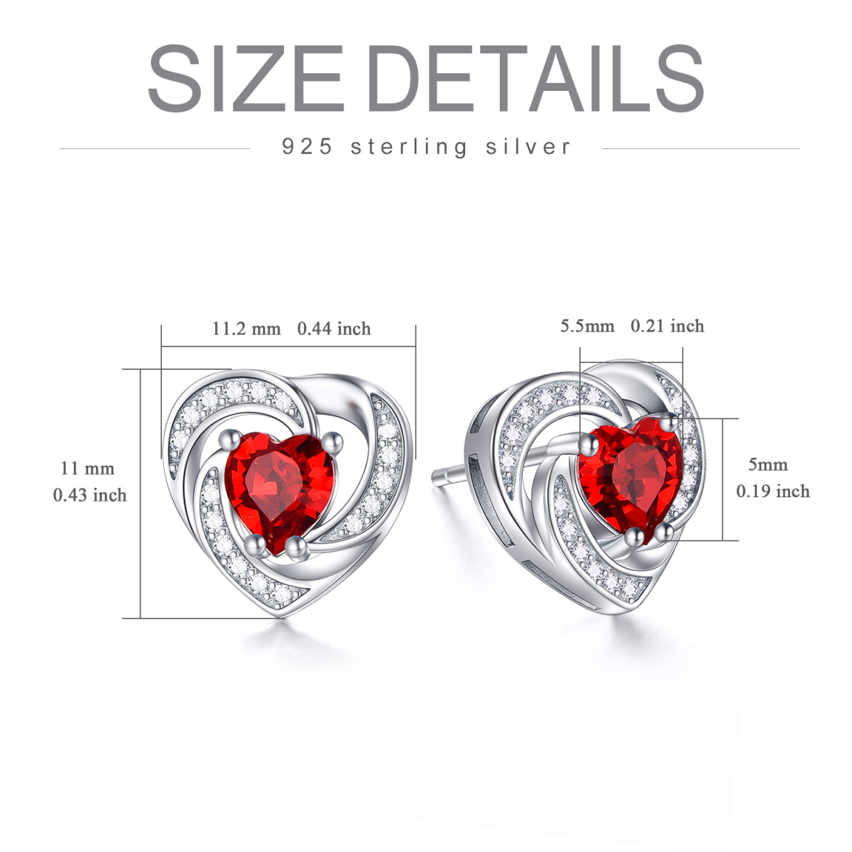 Sterling Silber Herz geformt Kristall & Zirkonia Herz Ohrstecker-5