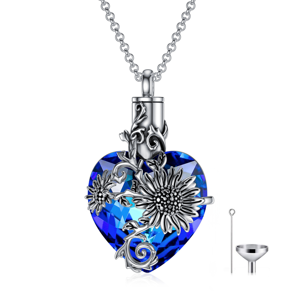 Collana con ciondolo a forma di cuore e girasole in cristallo in argento sterling-1