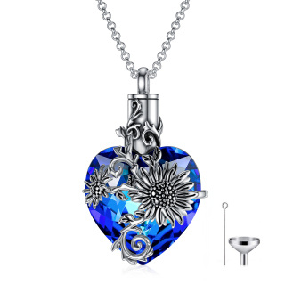 Sterling Silver Heart Shaped Crystal Sunflower Pendant Necklace-32