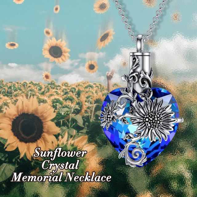 Sterling Silver Heart Shaped Crystal Sunflower Pendant Necklace-6