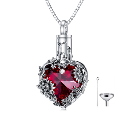 Sterling Silver Heart Shaped Crystal Sunflower & Heart Urn Necklace for Ashes-3