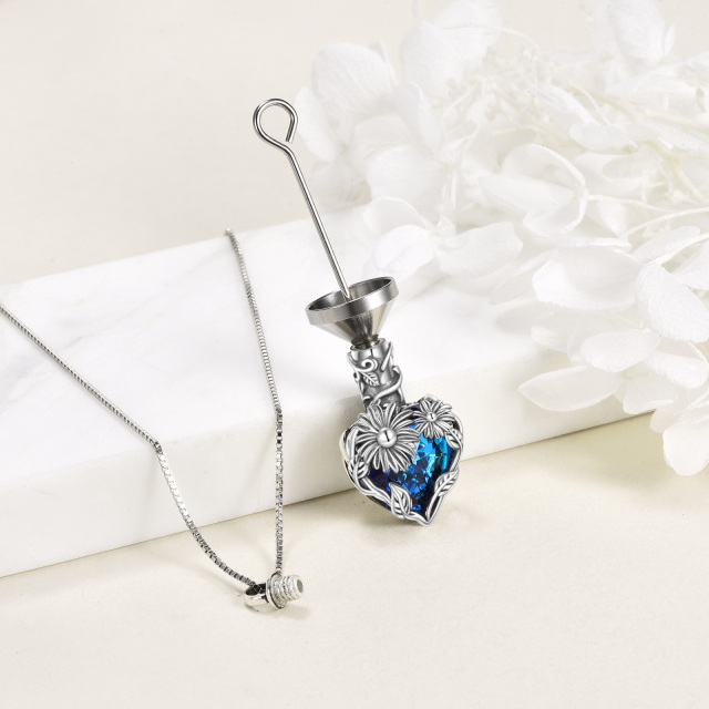 Sterling Silver Heart Shaped Crystal Sunflower & Heart Urn Necklace for Ashes-4