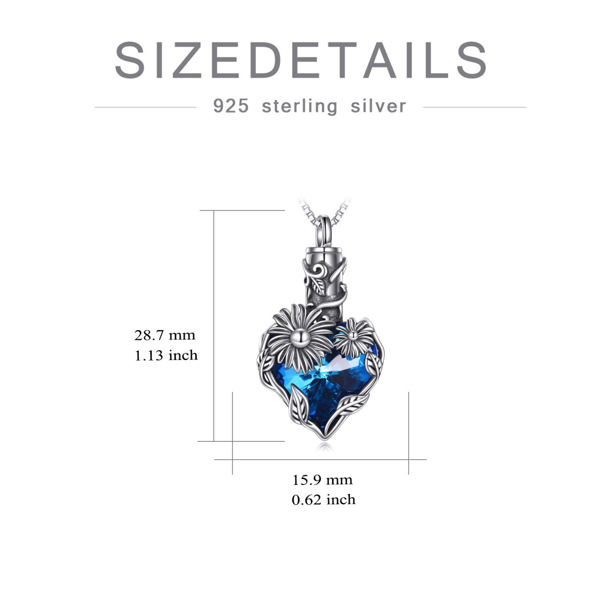 Collier d'urne de tournesol en cristal bleu en argent sterling pour bijoux de crémation commémorative de cendres-5