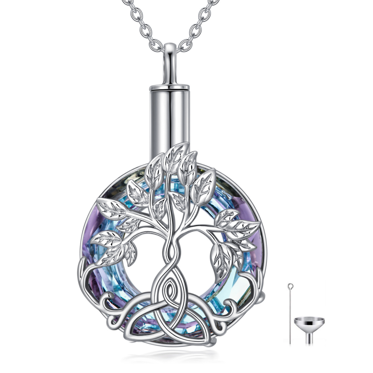 Sterling Silver Heart Shaped Crystal Tree Of Life & Celtic Knot Urn Necklace for Ashes-1