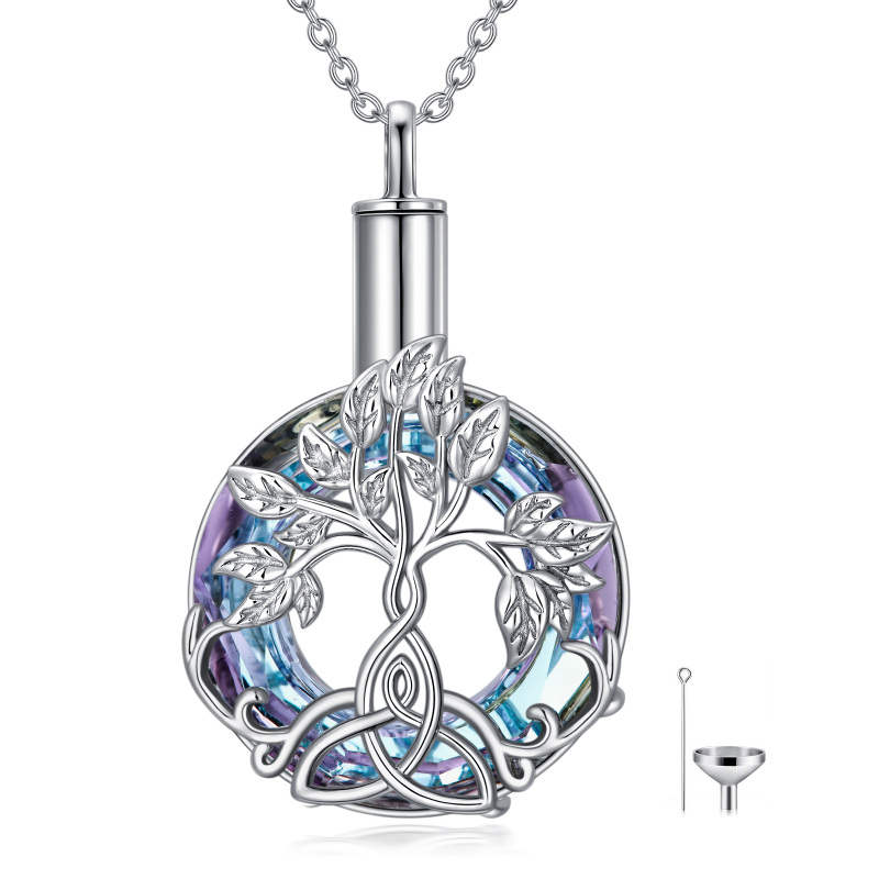 Sterling Silver Heart Shaped Crystal Tree Of Life & Celtic Knot Urn Necklace for Ashes-17