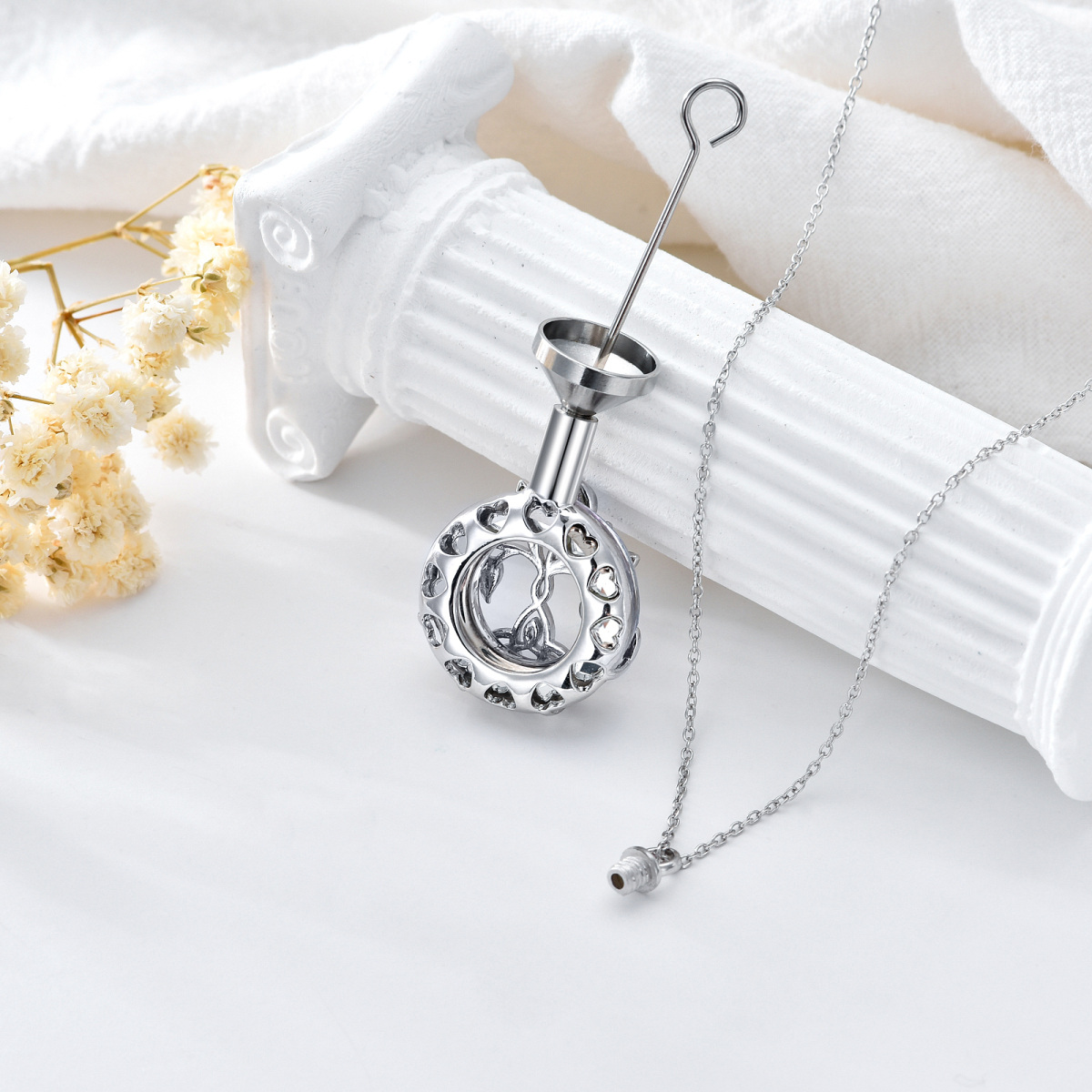 Sterling Silver Heart Shaped Crystal Tree Of Life & Celtic Knot Urn Necklace for Ashes-5