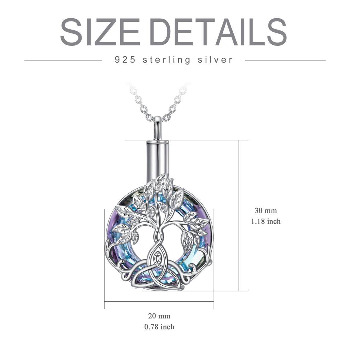Sterling Silver Heart Shaped Crystal Tree Of Life & Celtic Knot Urn Necklace for Ashes-6