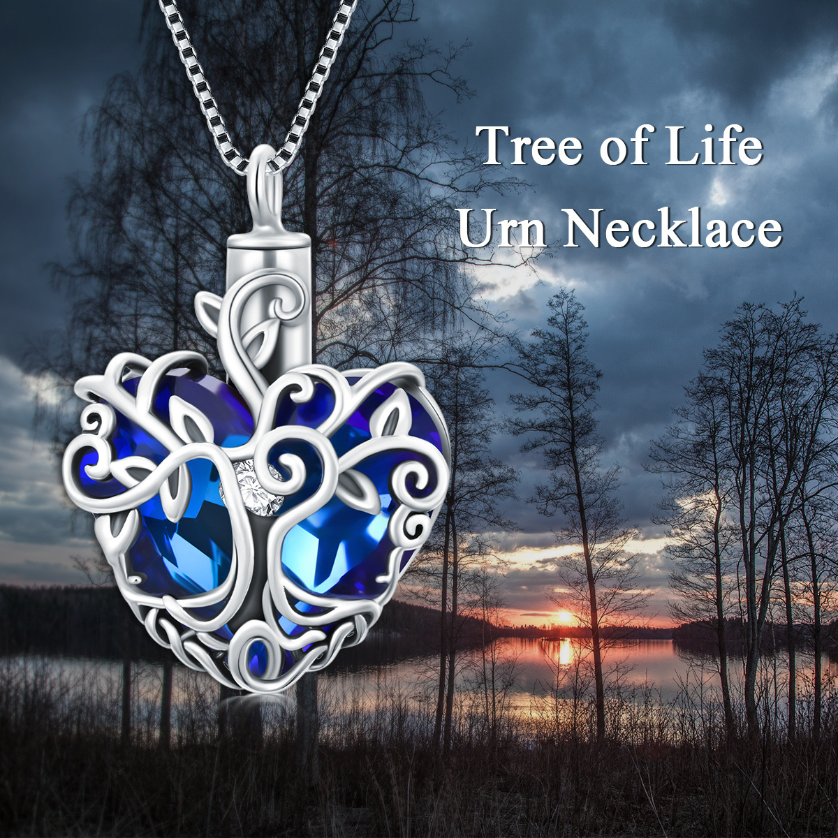 Sterling Silver Heart Shaped Crystal Tree Of Life Urn Necklace for Ashes-4