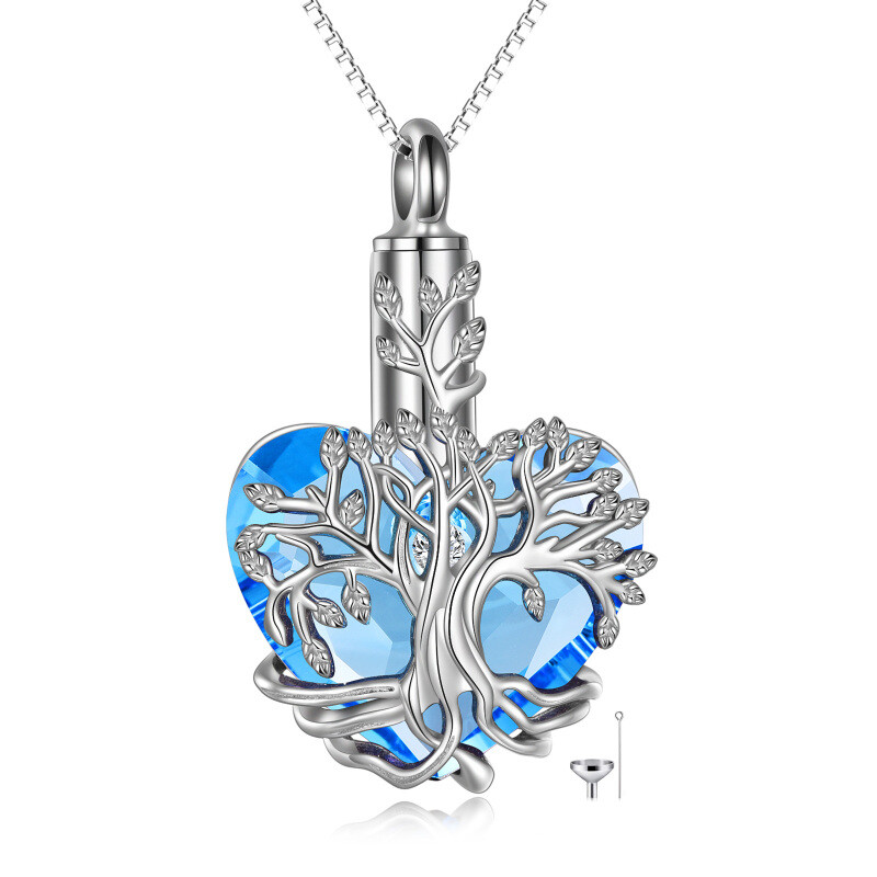 Collar de plata de ley con forma de corazón de cristal Árbol de la Vida y Urna Corazón-13