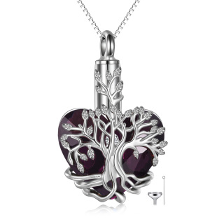 Sterling Silver Heart Shaped Crystal Tree Of Life & Heart Urn Necklace for Ashes-17