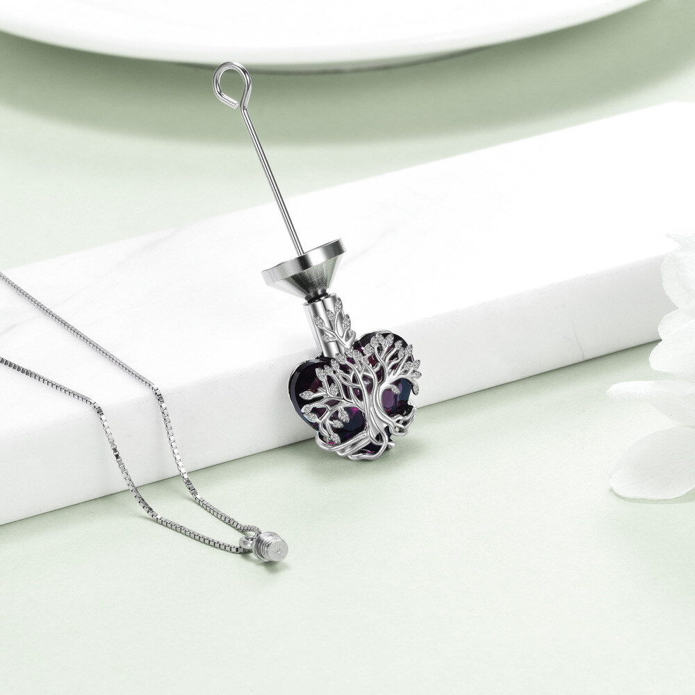 Sterling Silver Heart Shaped Crystal Tree Of Life & Heart Urn Necklace for Ashes-4