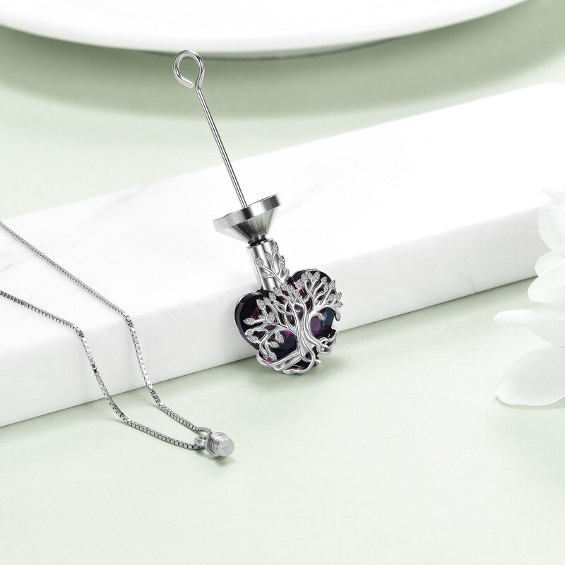 Colar de prata esterlina com cristais em forma de coração, árvore da vida e urna em forma-4