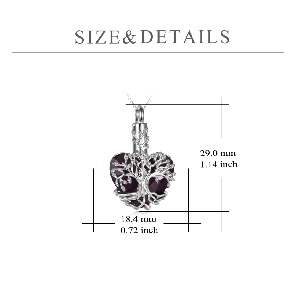 Sterling Silver Heart Shaped Crystal Tree Of Life & Heart Urn Necklace for Ashes-5