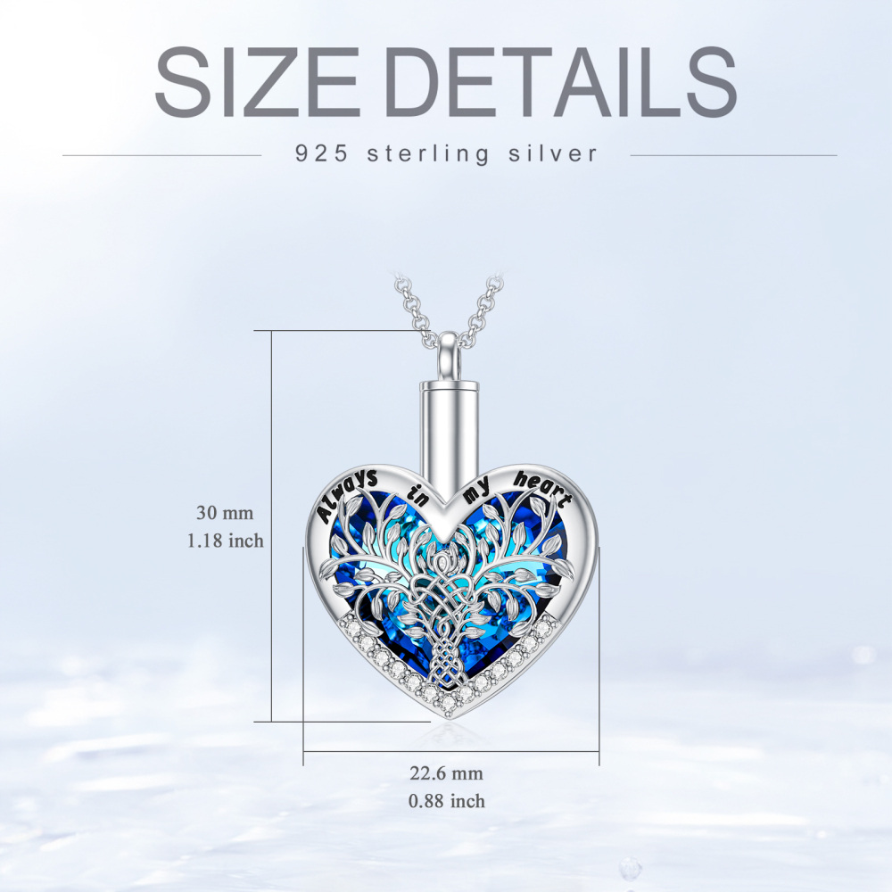 Sterling Silver Heart Shaped Crystal Tree Of Life Urn Necklace for Ashes with Rolo Chain-3