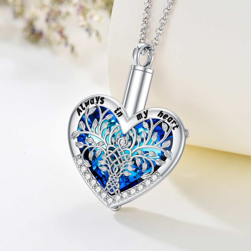 Sterling Silver Heart Shaped Crystal Tree Of Life Urn Necklace for Ashes with Rolo Chain-4