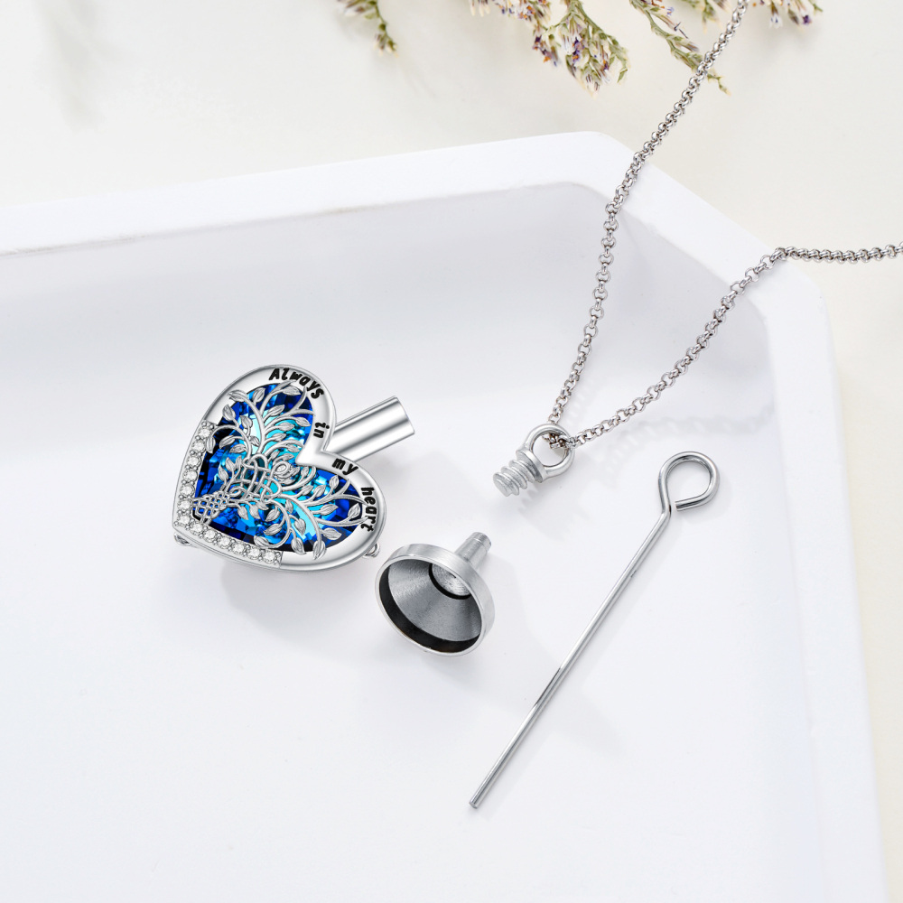 Sterling Silver Heart Shaped Crystal Tree Of Life Urn Necklace for Ashes with Rolo Chain-5