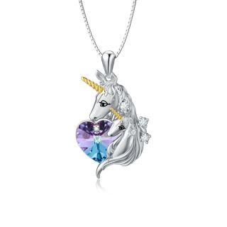 Sterling Silver Heart Shaped Crystal Unicorn Pendant Necklace-13