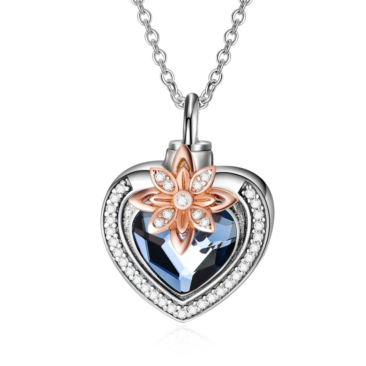 Sterling Silver Heart Crystal Heart Urn Necklace For Ashes-1