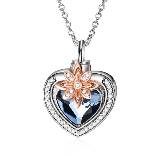 Sterling Silver Heart Crystal Heart Urn Necklace For Ashes