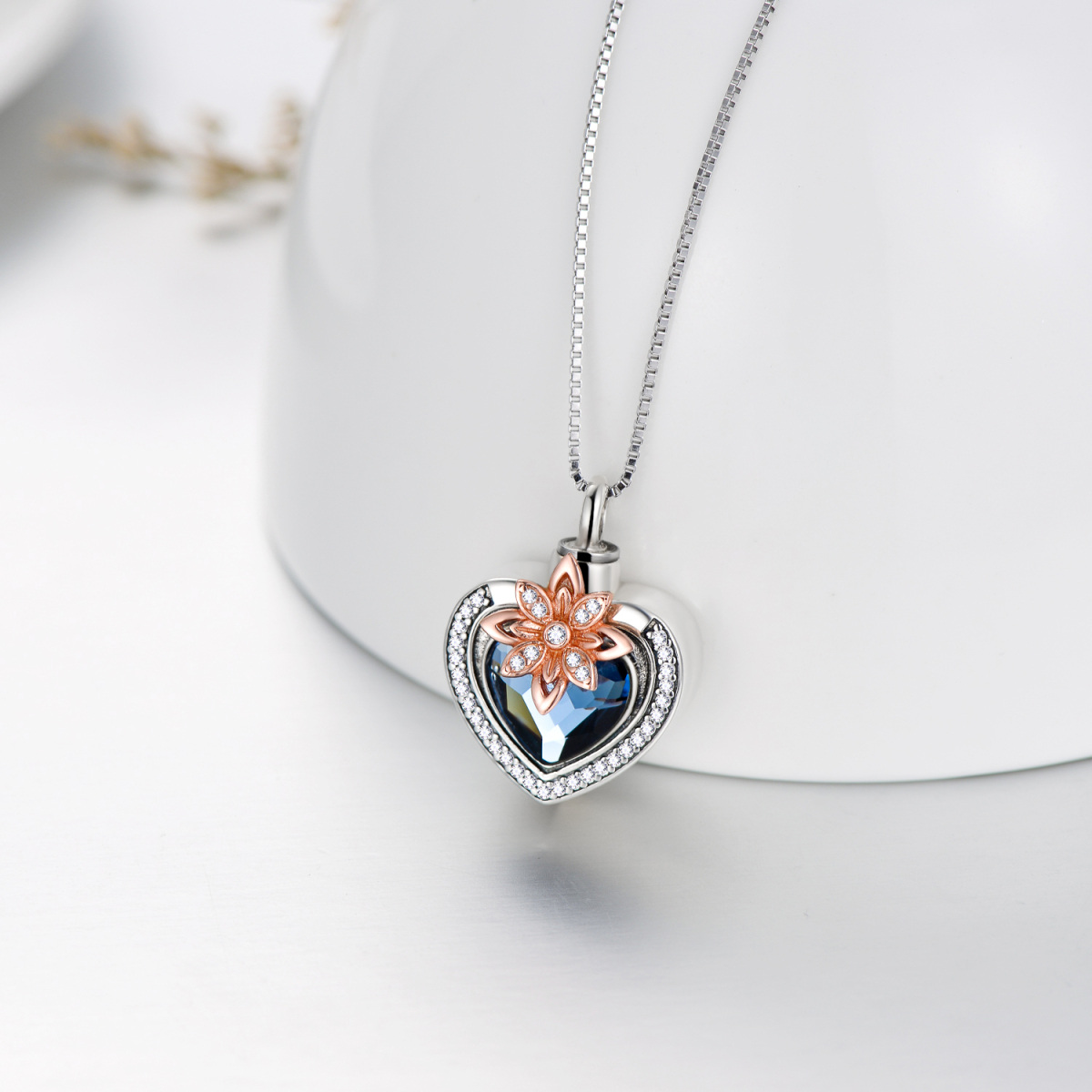 Sterling Silver Heart Crystal Heart Urn Necklace For Ashes-3