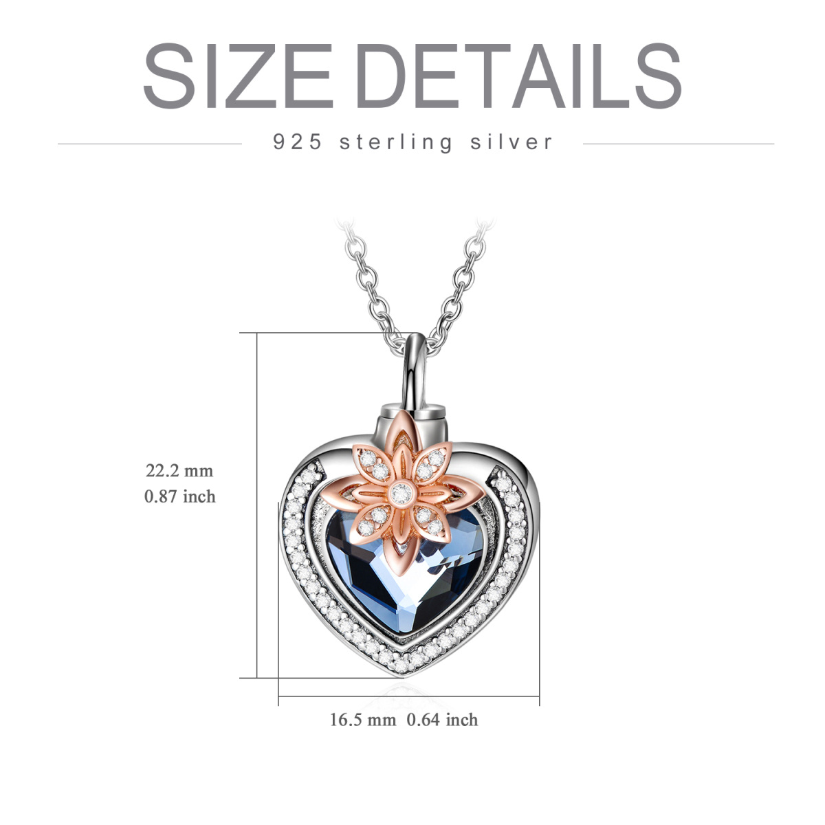 Sterling Silver Heart Crystal Heart Urn Necklace For Ashes-4