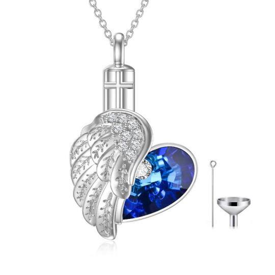 Sterling Silver Heart Shaped Crystal Heart Urn Necklace for Ashes