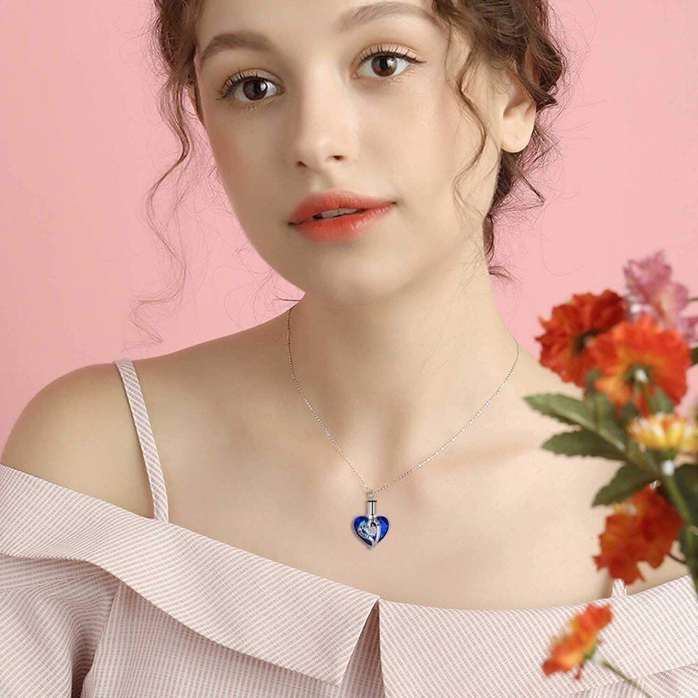 Sterling Silver Heart Crystal Urn Necklace For Ashes-2