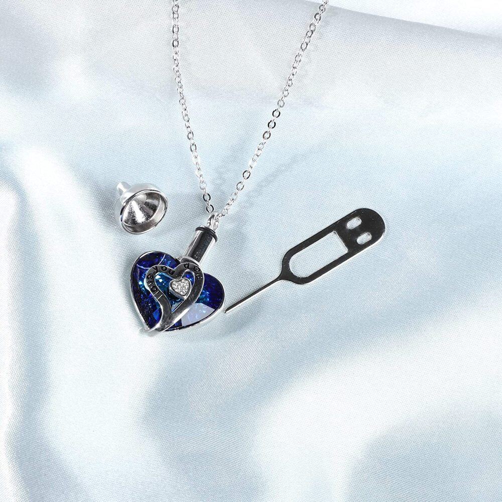 Sterling Silver Heart Crystal Urn Necklace For Ashes-4