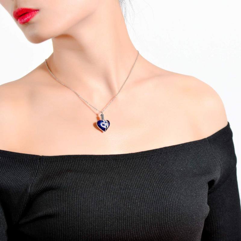 Collar de urna de cristal con forma de corazón de plata de ley para cenizas-2