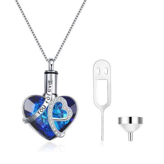 Sterling Silver Heart Shaped Crystal Heart Urn Necklace for Ashes with Engraved Word