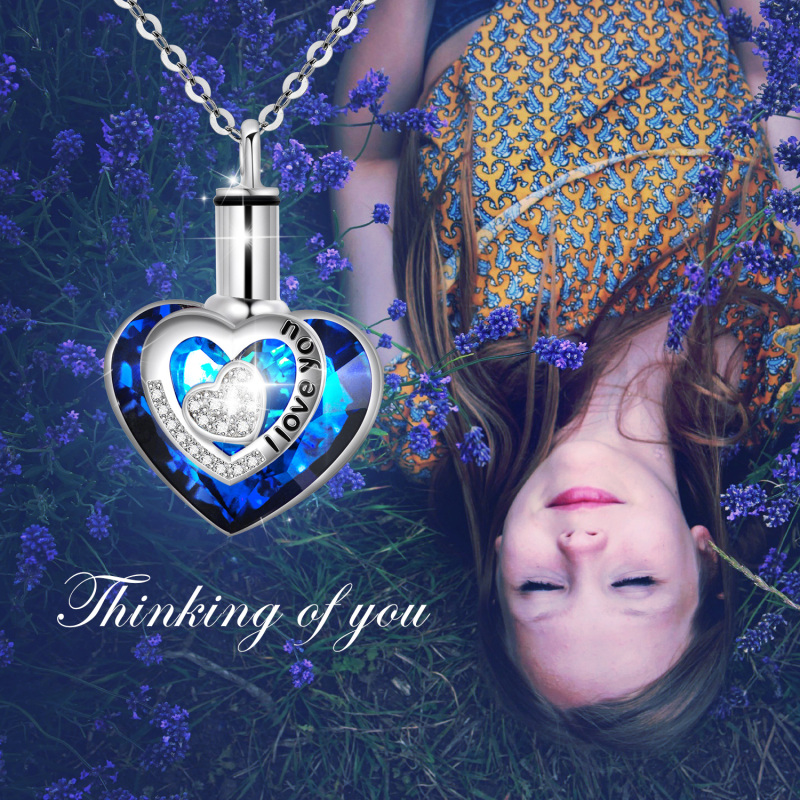 Sterling Silver Heart Crystal Urn Necklace For Ashes With I Love You-6