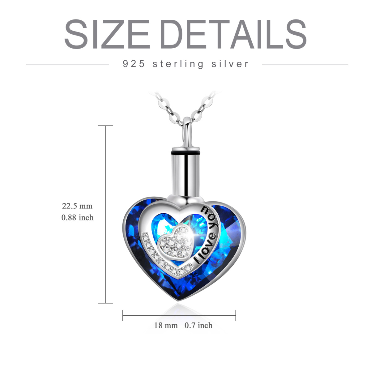 Sterling zilveren hartvormige kristallen urn ketting voor as met I Love You-5