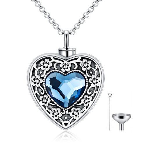 Sterling Silver Heart Shaped Crystal Heart Urn Necklace for Ashes with Engraved Word