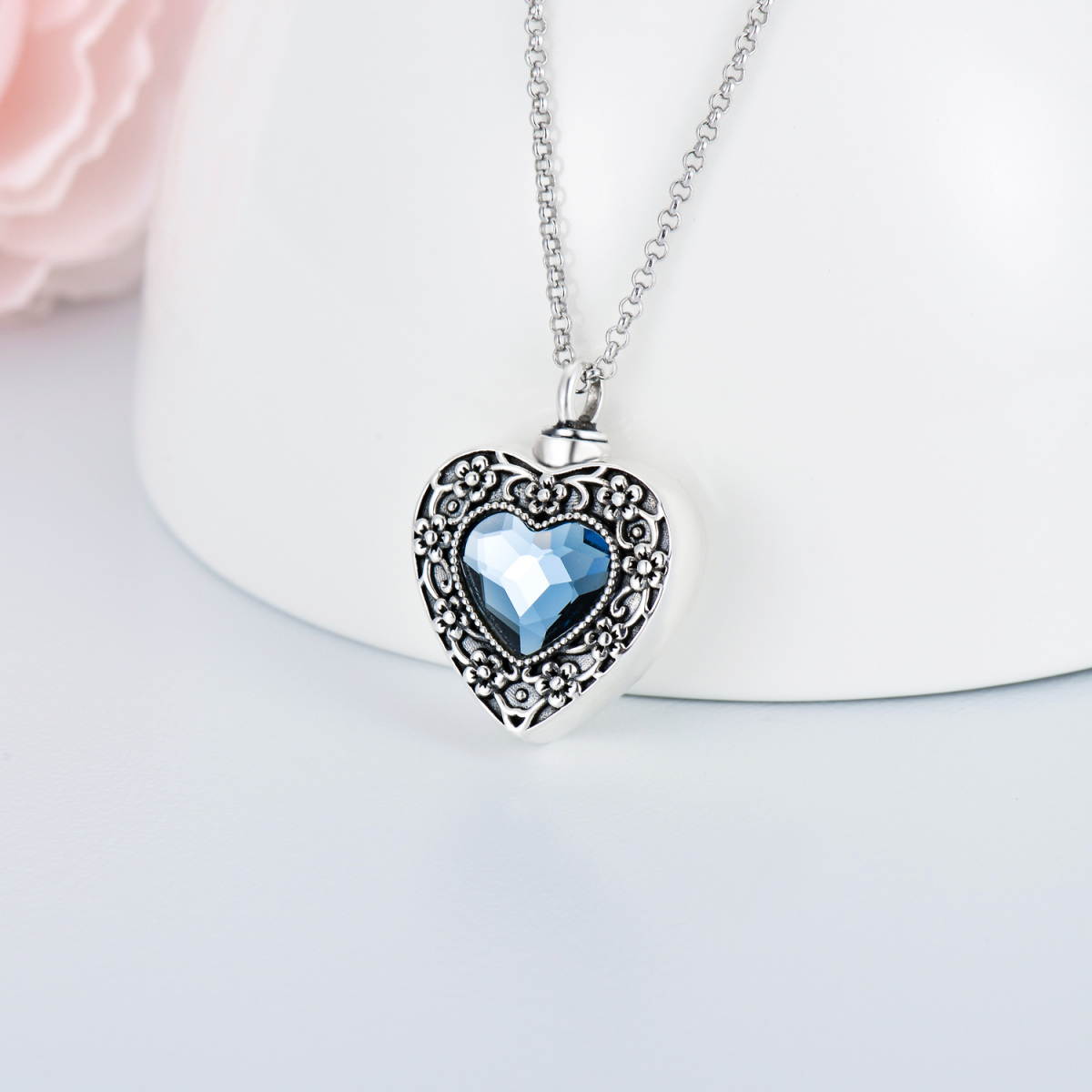 Sterling Silver Heart Crystal Urn Necklace For Ashes-3