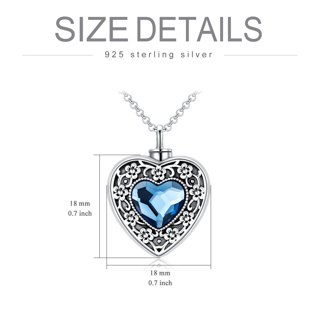 Collier d’urne en cristal de coeur en argent sterling pour cendres-8