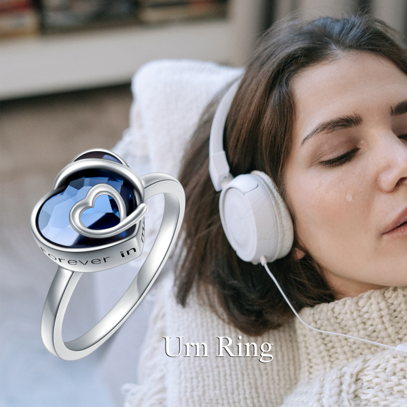 9K Rose Gold Heart Shaped Crystal Heart Ring with Engraved Word-6