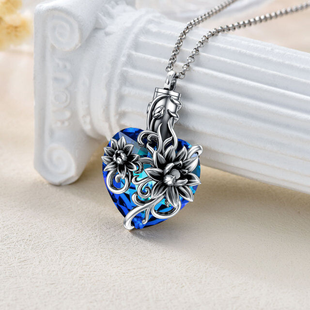 Sterling Silver Heart Shaped Crystal Vintage Lotus Urn Necklace for Ashes-4