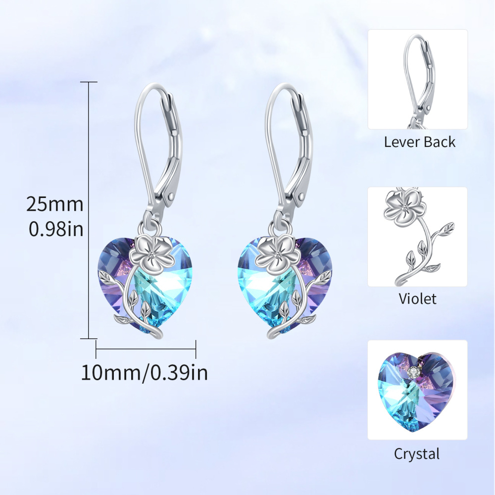 Orecchini a monachella da donna in argento sterling con cuore e cristalli viola-3