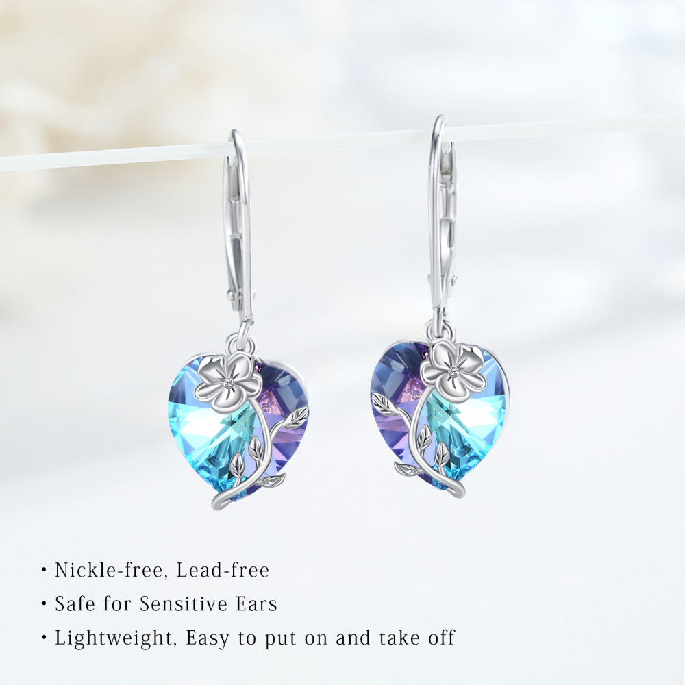 Orecchini a monachella da donna in argento sterling con cuore e cristalli viola-4