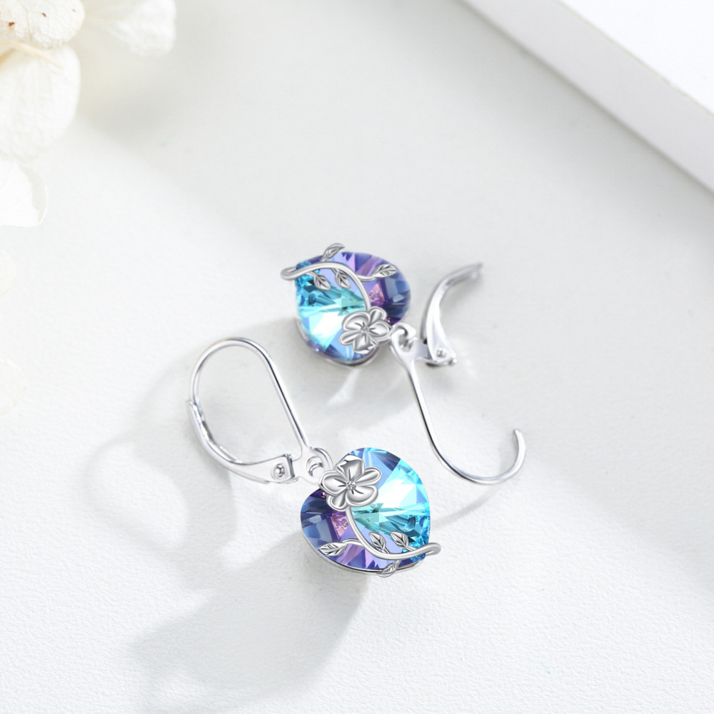 Orecchini a monachella da donna in argento sterling con cuore e cristalli viola-6