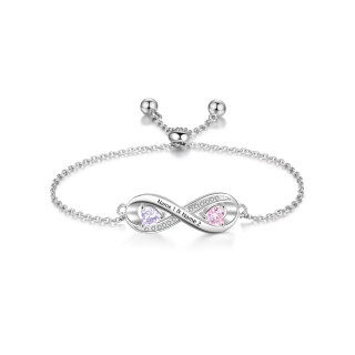 Sterling Silver Heart Shaped Diamond Infinite Symbol Pendant Bracelet-5