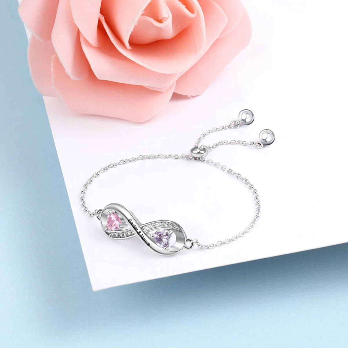 Pulsera de plata de ley con forma de corazón y diamantes con símbolo infinito-3