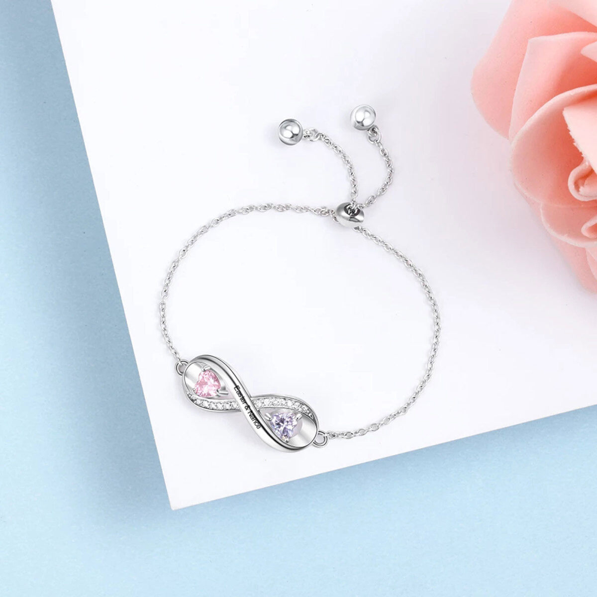 Pulsera de plata de ley con forma de corazón y diamantes con símbolo infinito-4